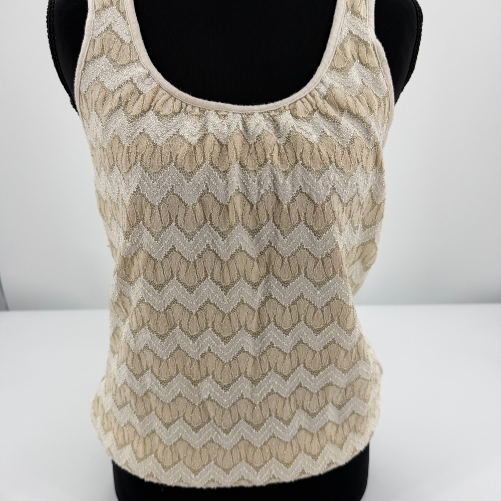 y2k Metallic Chevron Lace Racerback tank top S Cream Gold‎ Boho Chic festival